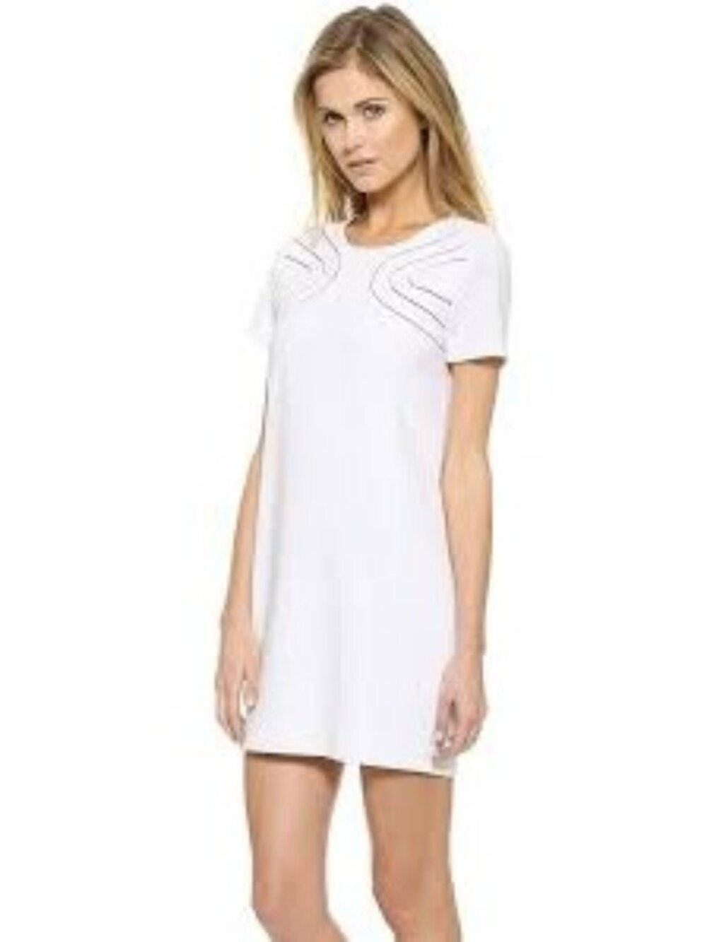 Diane Von Furstenberg White Shift Dress With Accents Short Sleeve Size 4